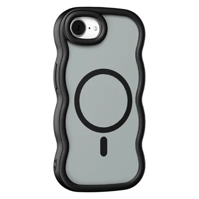 For iPhone 17e / 16e Case Compatible with MagSafe TPU + PC Phone Back Cover Skin Touch Wave Shape - Black