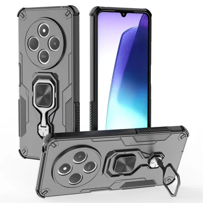 Voor Xiaomi Redmi 14C 4G hoesje draaibare ringstandaard PC + TPU schokbestendig telefoonhoesje - Zwart