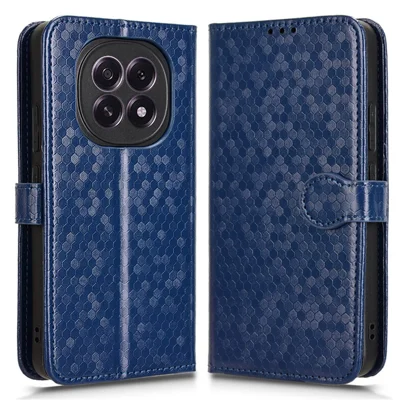 For Oppo F29 5G Wallet Case Dot Pattern Imprint PU Leather Phone Cover - Dark Blue