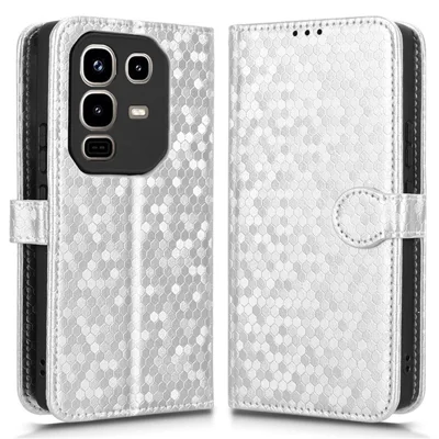 For Infinix Note 50 Pro 4G  /  Note 50 4G Wallet Case Dot Pattern Imprint PU Leather Phone Cover - Silver