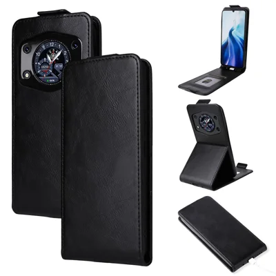 For Cubot A30 Stand Case Magnetic Clasp Vertical Flip Leather Phone Cover with Card Holder - Black