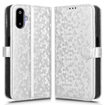 For Samsung Galaxy F06 5G  /  M06 5G Wallet Case Dot Pattern Imprint PU Leather Phone Cover - Silver