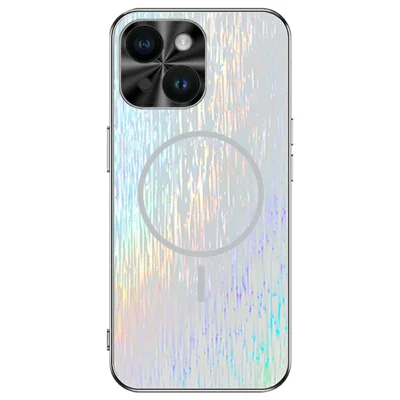For iPhone 15 Magnetic Case Dazzling Shockproof Ultra Slim PC Phone Back Cover - White