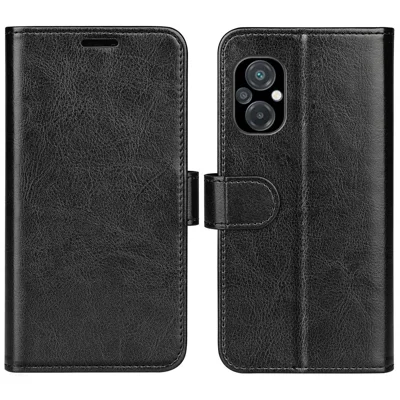 Crazy Horse Texture Stand Cover for Xiaomi Poco M5 4G, PU Leather Folio Flip Full Protection Wallet Phone Case - Black