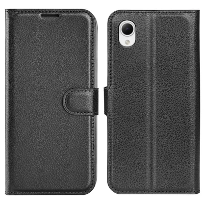 Litchi Texture PU Leather Phone Case for Samsung Galaxy A23e, Anti-scratch Wallet Stand Protective Phone Cover - Black