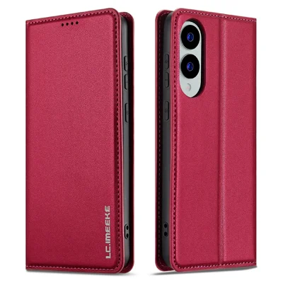 LC.IMEEKE L1 Series for Samsung Galaxy S25 Edge Case PU Leather Wallet Stand Protective Phone Cover - Red
