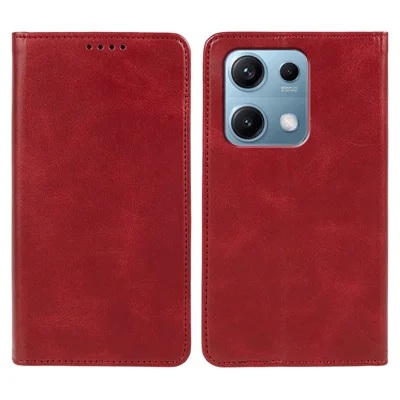 For Xiaomi Redmi Note 14S 4G Case Strong Magnetic PU Leather Phone Cover Calf Texture - Red