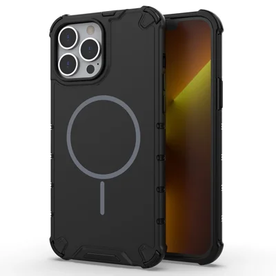 For iPhone 14 Pro Magnetic Case Corrugated Texture Heat Dissipation Shockproof TPU + PC Phone Back Cover - Black