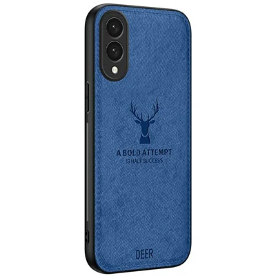 For Samsung Galaxy S25 Edge Case Deer Pattern Cloth Texture PU + PC + TPU Phone Cover - Blue