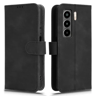 For itel Power 70 4G Leather Case Skin Feel Anti Drop Wallet Flip Phone Cover - Black