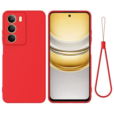 Voor Realme 14x 5G Vloeibaar Siliconen Hoesje Telefoon Achterkant met Handvanger - Rood