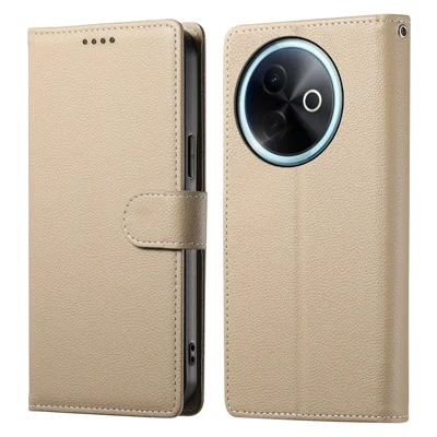 For vivo Y39 5G Stand Case Litchi Texture Leather Wallet Phone Cover Magnetic Snap - Apricot