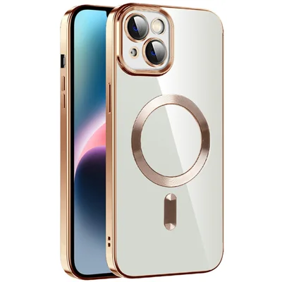 For iPhone 15 Plus Case Compatible with MagSafe TPU + PC Clear Back Cover - Gold