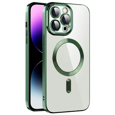 For iPhone 15 Pro Max Case Compatible with MagSafe TPU + PC Clear Back Cover - Blackish Green