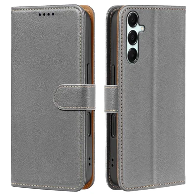 For Samsung Galaxy A06s Case RFID Blocking Wallet Litchi Texture Leather Phone Cover Magnetic Clasp - Grey