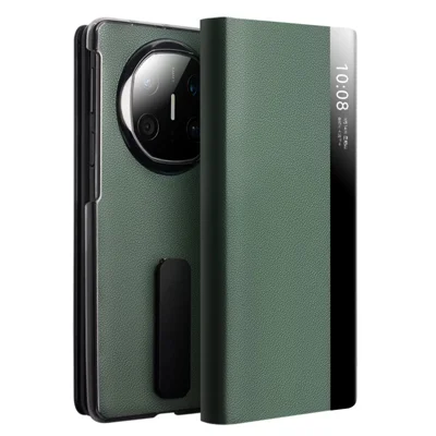 QIALINO لجهاز Huawei Mate X6 غطاء جلد بقفل قابل للطي من جلد البقر الطبيعي مع نافذة عرض - أخضر