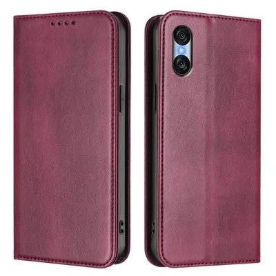 For Sony Xperia 10 VI Wallet Cases Retro Texture RFID Blocking Leather Phone Cover - Wine Red