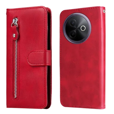 For vivo Y300i 5G / vivo Y39 5G PU Leather Cases with Zipper Pocket Wallet Phone Cover Stand - Red