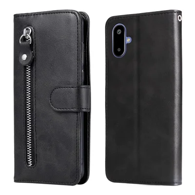 For Samsung Galaxy F06 5G PU Leather Cases with Zipper Pocket Wallet Phone Cover Stand - Black