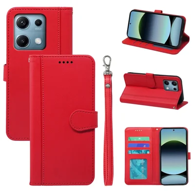 For Xiaomi Redmi Note 14S 4G Wallet Case Magnetic Snap Leather Phone Cover with Strap - Red