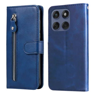 For Motorola Edge 60 5G / 60 Fusion 5G / 60 Pro 5G / Edge (2025) 5G PU Leather Cases with Zipper Pocket Wallet Phone Cover Stand - Blue
