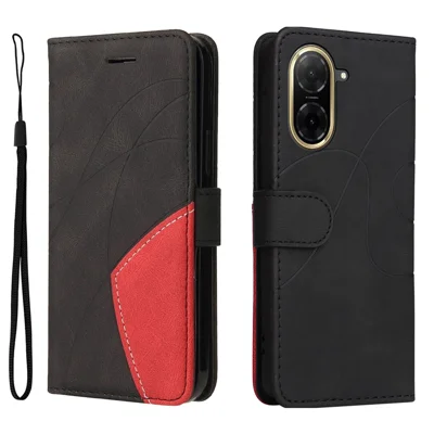 For Xiaomi Redmi A5 NFC (EU) (173.45mm) Leather Phone Case Stand Wallet with Bi-colour Splicing Design - Black