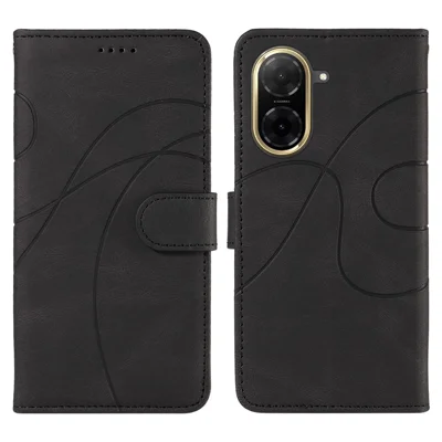 For Xiaomi Redmi A5 NFC (EU) (173.45mm) Wallet Case Leather Phone Cover Stand with Curved Line Design -  Black