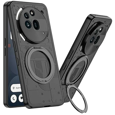 For Nothing Phone (3a) Pro Case Magnetic Kickstand Hard PC Shockproof Phone Cover - Black