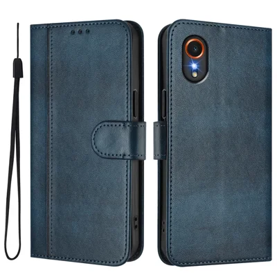 For Samsung Galaxy Xcover7 Cases Wallet Stand Retro Texture Leather Phone Cover with Lanyard - Blue