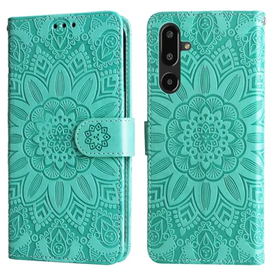 For Samsung Galaxy F16 5G / Galaxy M16 5G Case Sunflower Imprint Leather Wallet Phone Cover - Green