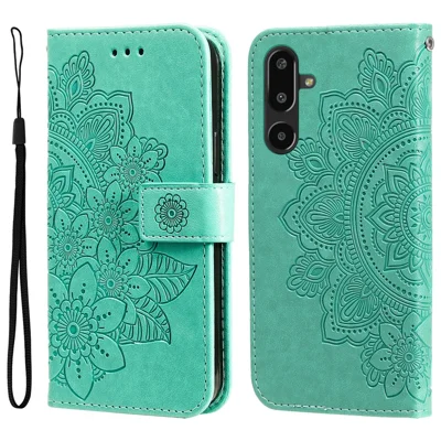 For Samsung Galaxy F16 5G / Galaxy M16 5G Case Floral Pattern PU Leather Wallet Stand Phone Cover - Green