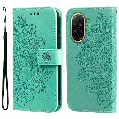 For Xiaomi Redmi A5 NFC (EU) (173.45mm) Case Floral Pattern PU Leather Wallet Stand Phone Cover - Green