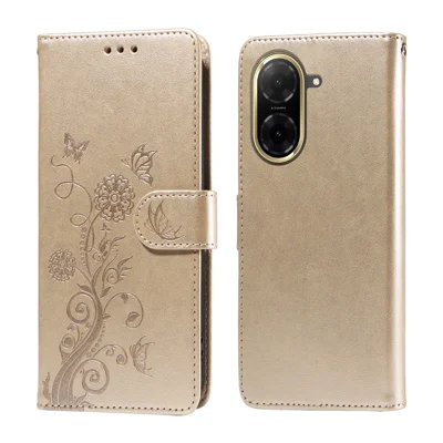 For Xiaomi Redmi A5 NFC (EU) (173.45mm) Leather Case Butterfly Floral Imprint Wallet Stand Cover - Golden