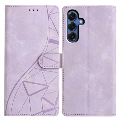 For Samsung Galaxy S25+ Case Wallet Stand Imprinted Triangle Pattern Leather Phone Flip Cover - Purple