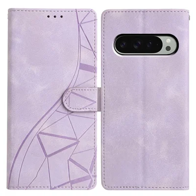 For Google Pixel 10 Pro / 10 / 9 Pro / 9 Case Wallet Stand Imprinted Triangle Pattern Leather Phone Flip Cover - Purple