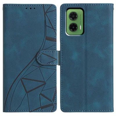 For Motorola Moto G35 5G Case Wallet Stand Imprinted Triangle Pattern Leather Phone Flip Cover - Blue