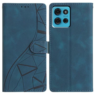 For Motorola Moto G75 5G Case Wallet Stand Imprinted Triangle Pattern Leather Phone Flip Cover - Blue