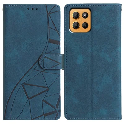 For Motorola Moto G17 Power 4G / G17 4G / G15 4G / G15 Power 4G Case Wallet Stand Imprinted Triangle Pattern Leather Phone Flip Cover - Blue