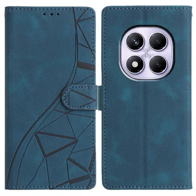 For Xiaomi Redmi Note 14 Pro+ 5G  /  Note 14 Pro 5G Case Wallet Stand Imprinted Triangle Pattern Leather Phone Flip Cover - Blue