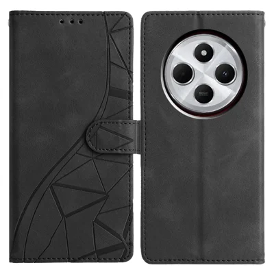Leather Case For Xiaomi Redmi 14C 4G  /  A3 Pro 4G  /  Poco C75 4G Wallet Stand Imprinted Triangle Pattern Phone Flip Cover - Black