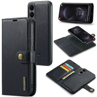 DG.MING for Samsung Galaxy S25 Edge Case Detachable Split Leather Phone Cover - Black