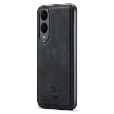 DG.MING For Samsung Galaxy S25 Edge Case PU Leather Covered PC + TPU Hybrid Phone Shell - Black