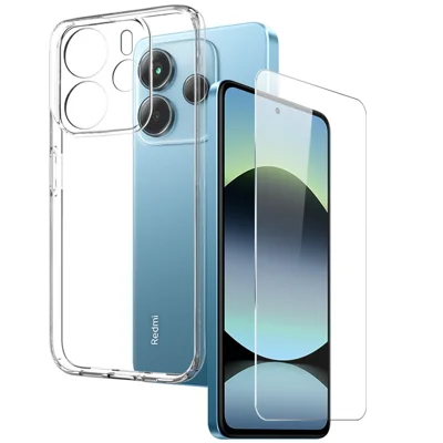 NORTHJO For Xiaomi Redmi Note 14 4G (163.25mm) Clear Case Soft TPU Phone Cover with Tempered Glass Screen Protector