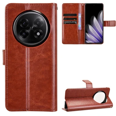 For Oppo Find N5 5G PU Leather Case with Strap Crazy Horse Texture Phone Wallet Cover - Brown