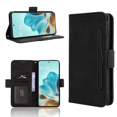 For Motorola Edge 60 5G / 60 Fusion 5G / Edge 60s 5G Leather Case Phone Wallet Cover with Multiple Card Slots - Black