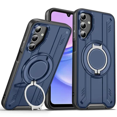 Bulk Purchasing For Samsung Galaxy A15 5G  /  4G Magnetic Case Rotating Ring Kickstand PC + TPU Shockproof Phone Cover - Blue