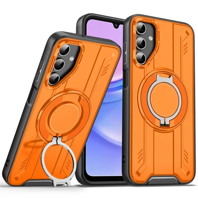 Bulk Purchasing For Samsung Galaxy A35 5G Magnetic Case Rotating Ring Kickstand PC + TPU Shockproof Phone Cover - Orange