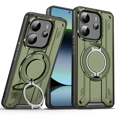 Bulk Purchasing For Xiaomi Redmi Note 14 5G Magnetic Case Rotating Ring Kickstand PC + TPU Shockproof Phone Cover - Green