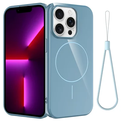 Bulk Purchasing For iPhone 13 Pro Magnetic Case Compatible with MagSafe TPU Phone Back Cover with Lanyard - Blue