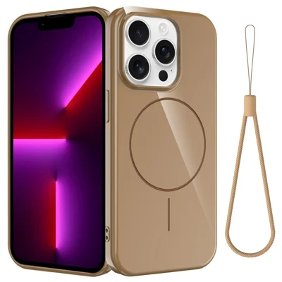 Bulk Purchasing For iPhone 13 Pro Max Magnetic Case Compatible with MagSafe TPU Phone Back Cover with Lanyard - Desert Gold